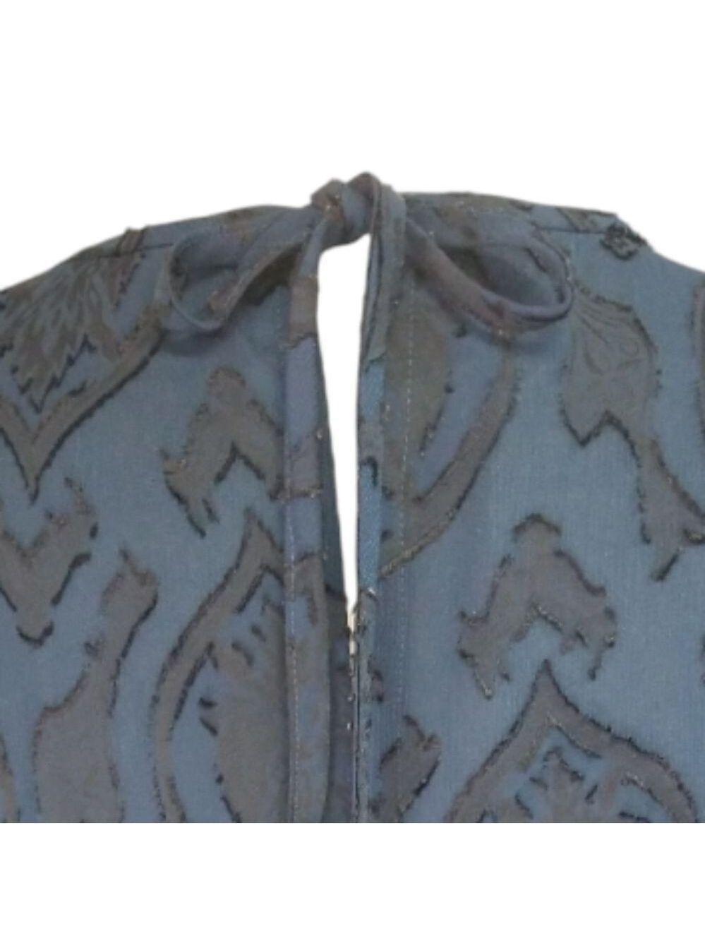 Loft Blouse Blue With Black Velvet Textured Burnout Pattern Top Size Medium - Picture 5 of 8